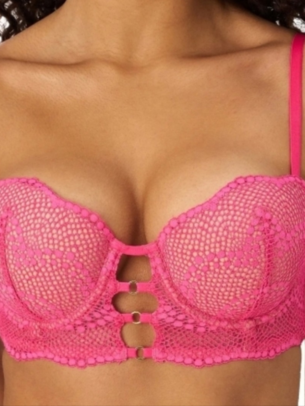 Adore Me Pink Lace Balconette Bra with Cutout Front